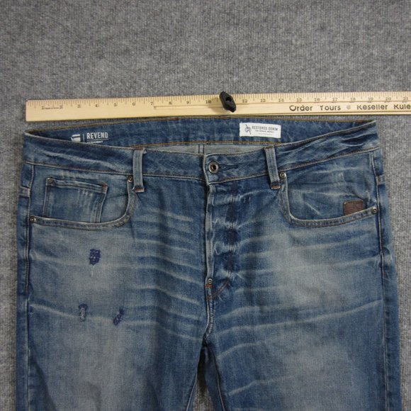 G Raw Jeans Mens 38 Blue Medium Wash Distressed Straight - Picture 7 of 13